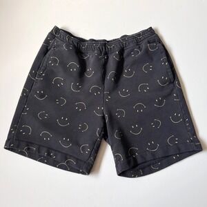 Sandro Smiley Sweat Shorts Size M Black Yellow Happy Face Graphic Print Unisex